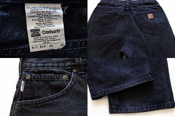 CARHARTT Workwear Jeans Nero Denim Rilassato affusolato da uomo W40 L30 