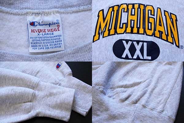 90s USA製 Championチャンピオン MICHIGAN XXL リバースウィーブ