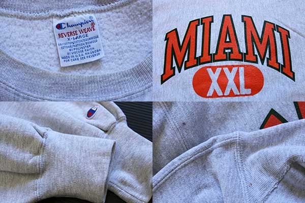 90s USA製 Championチャンピオン MIAMI XXL リバースウィーブ スウェット 杢グレー XL - Sixpacjoe