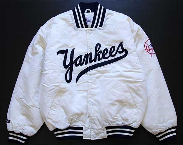 90s Majestic MLB New York Yankees ニューヨーク ヤンキース ナイロンスタジャン 白 M