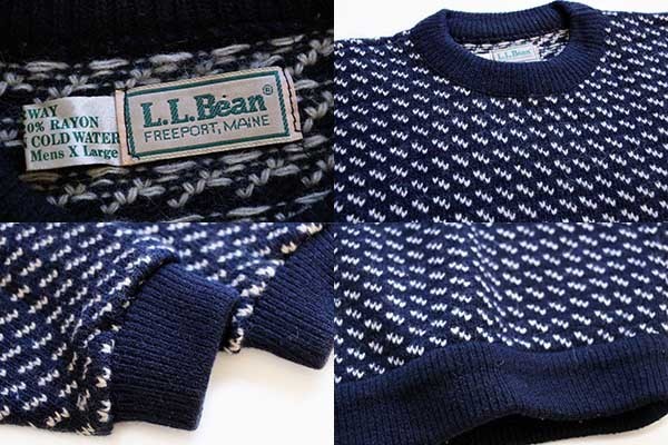 80s ノルウェー製 L.L.Bean ノルウェージャン バーズアイ ウールニット セーター XL