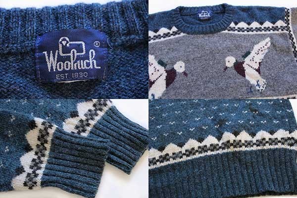 80s Woolrich  鹿柄 ノルディック柄 ウールニット セーター