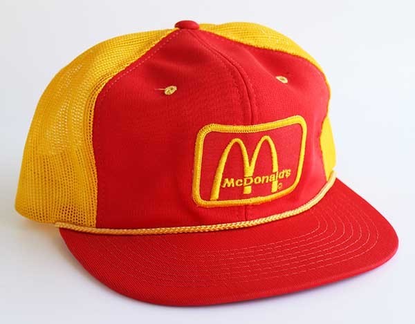 80s McDonald'sマクドナルド パッチ付き ツートン メッシュキャップ 赤 