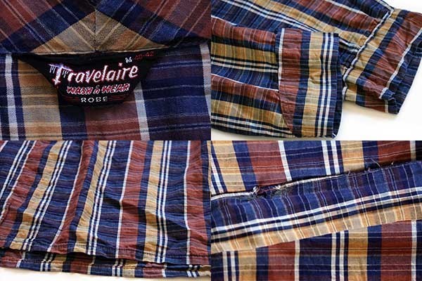 60s Travelaire ストライプ ショールカラー コットンガウン M 60s Travelaire ストライプ ショールカラー コットンガウン M