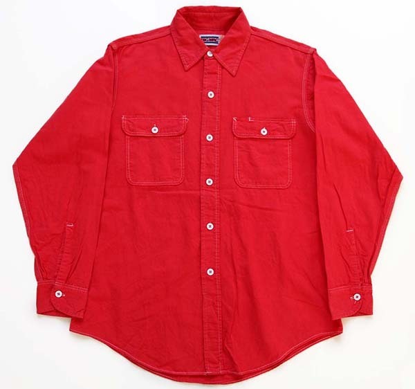 80s USA製 BIGMACビッグマック コットン シャンブレーシャツ 後染め 赤 M