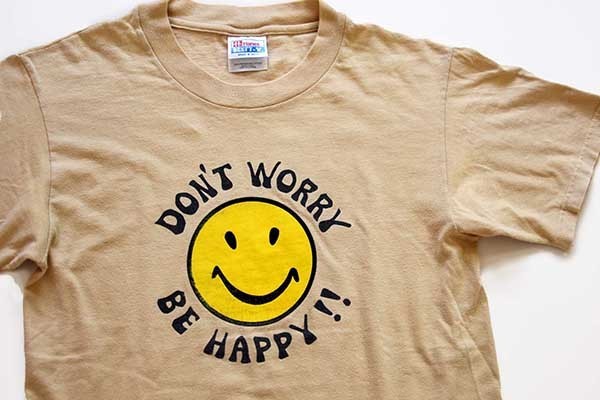 90s USA製 DON'T WORRY BE HAPPY!! スマイル コットンTシャツ カーキ S 90s USA製 DON'T WORRY BE HAPPY!! スマイル コットンTシャツ カーキ S
