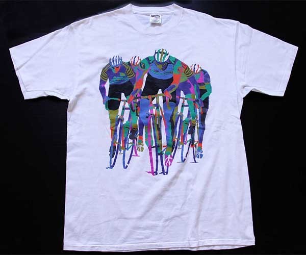 90s USA製 Andrew Carson ロードバイク アート コットンTシャツ 白 XL - Sixpacjoe Web Shop