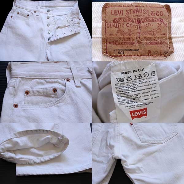 80s 英国製 Levi'sリーバイス 501 ホワイト デニムパンツ w32☆ユーロ ...