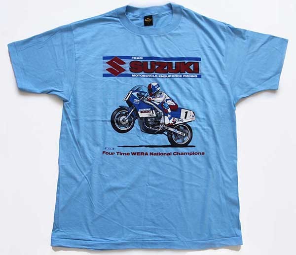 デッドストック☆80s USA製 SUZUKIスズキ コットンTシャツ 水色 XL