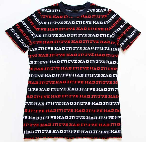 70s I'VE HAD IT! 総柄 ジャガード Tシャツ 黒×白×赤