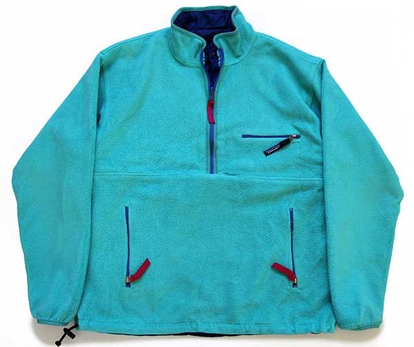 90s USA製 patagoniaパタゴニア グリセード ハーフジップ プルオーバー フリースジャケット エメラルドグリーン×ネイビー L