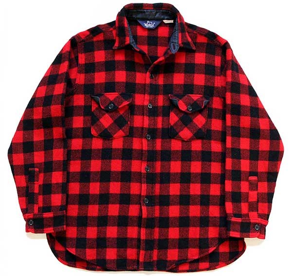 80s USA製 Woolrichウールリッチ バッファローチェック ウールシャツ 赤×黒 L