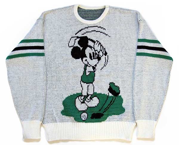 70s ミッキー マウス ゴルフ ジャガード アクリルニット セーター