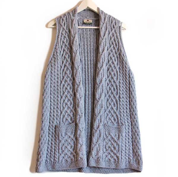 アイルランド製 Carraigdonn ケーブル編み ノースリーブ ロング メリノ