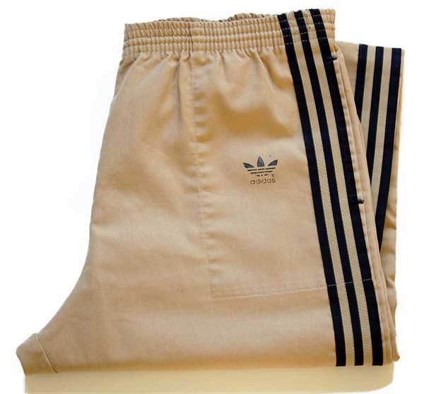 80s USA製 adidasアディダス トラックパンツ ベージュ×紺 L