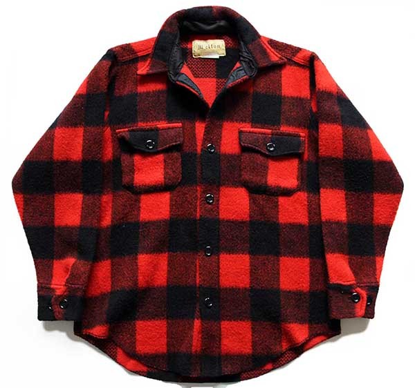 80s USA製 melton バッファローチェック ウールシャツジャケット 赤×黒 M