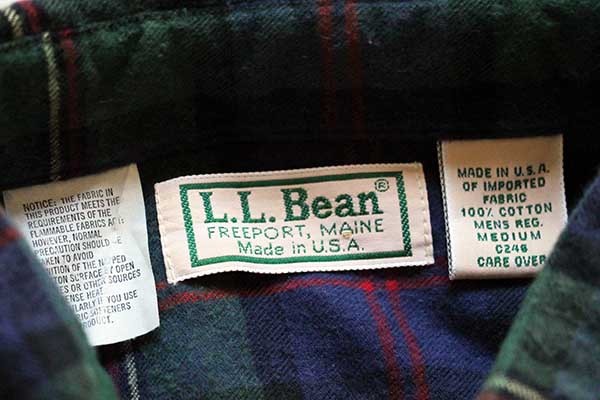 80s USA製 L.L.Bean タータンチェック ボタンダウン コットン ライト