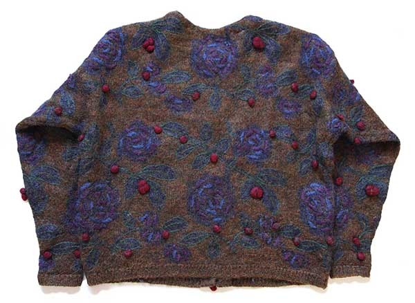 90s EXPRESS TRICOT 花柄 刺繍 モヘヤ ニット カーディガン L