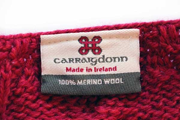 アイルランド製 Carraigdonn ノーカラー ケーブル編み メリノウール 