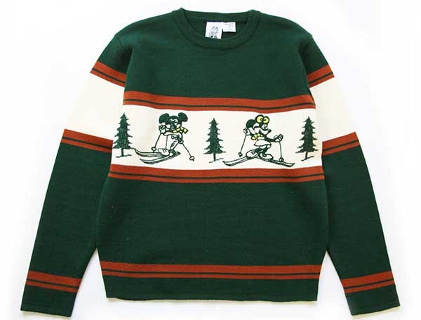 70s KENNINGTONケニントン ミッキー&ミニー マウス スキー 刺繍 アクリルニット セーター