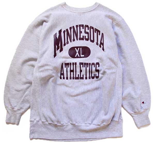 90s メキシコ製 Championチャンピオン MINNESOTA ATHLETICS 三段中抜き リバースウィーブ スウェット 杢グレー XXL