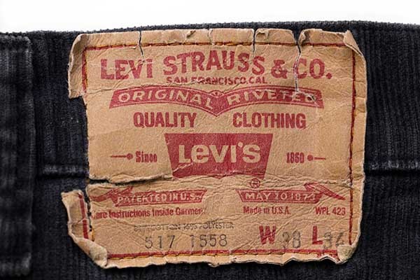80s USA製 Levi'sリーバイス 517-1558 コーデュロイパンツ 炭黒