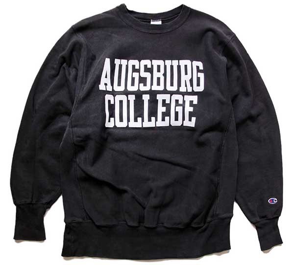 90s メキシコ製 Championチャンピオン AUGSBURG COLLEGE リバースウィーブ スウェット 黒 XL