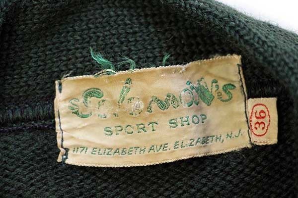 60s Solomon's SPORT SHOP パッチ付き ウールニット レタードカーディガン 深緑 36 - Sixpacjoe Web Shop