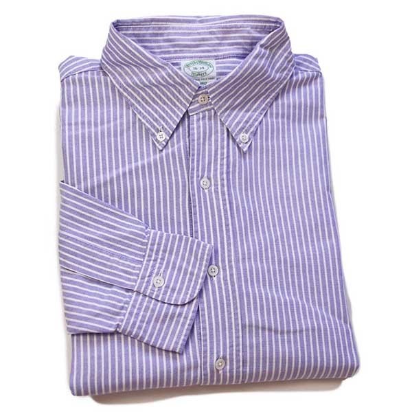 USA製 Brooks Brothersブルックスブラザーズ MILANO ストライプ ボタンダウン オックスフォード コットンシャツ 薄紫×