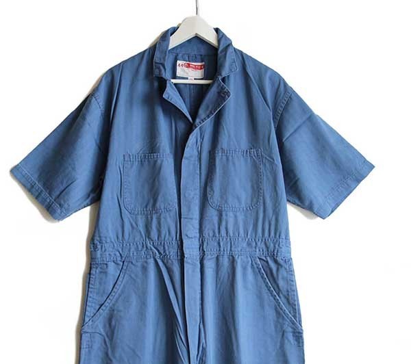 60s USA製 WORK WEAR CORPORATION HBT ヘリンボーンツイル 半袖 オールインワン ブルーグレー 44★つなぎ