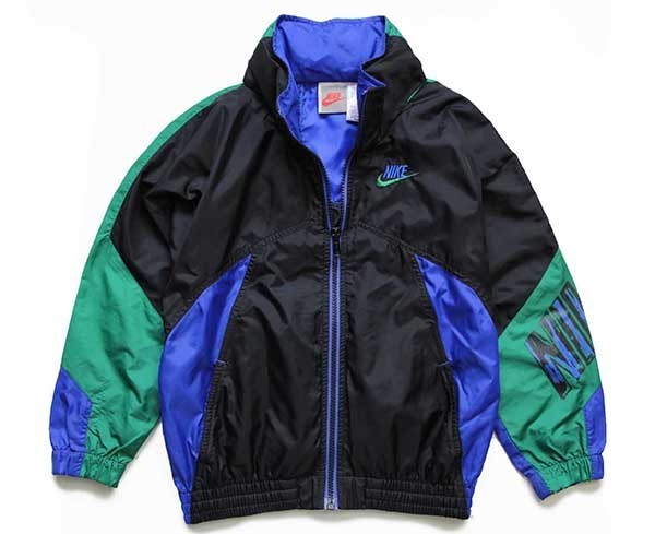90s NIKEナイキ マルチカラー 切り替え ナイロンジャケット 黒×青×緑 キッズ7 - Sixpacjoe Web Shop