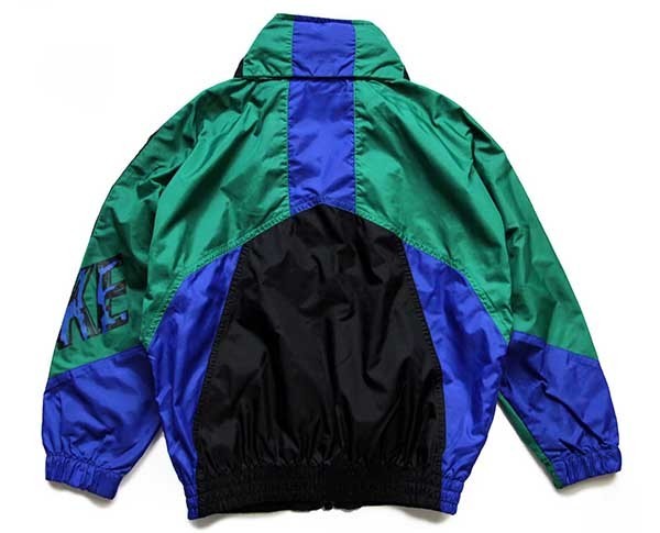 90s NIKEナイキ マルチカラー 切り替え ナイロンジャケット 黒×青×緑 