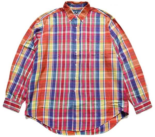 90s ポロ ラルフローレン マドラスチェック ボタンダウン コットンシャツ XL☆インド綿 Sixpacjoe Web Shop