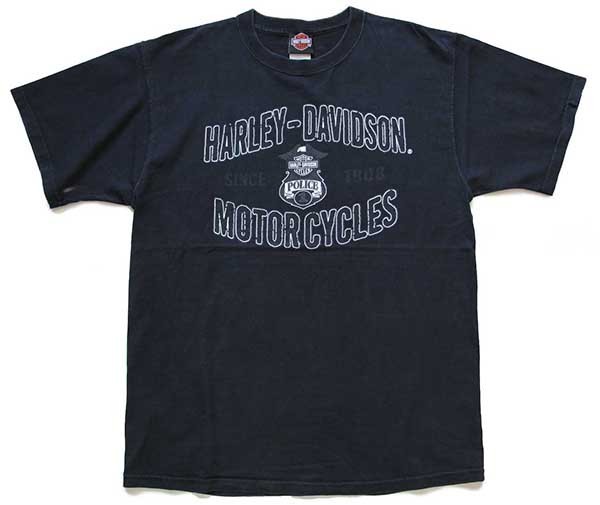 00s USA製 HARLEY-DAVIDSON ハーレー ダビッドソン POLICE 1 両面プリント コットンTシャツ 黒 L