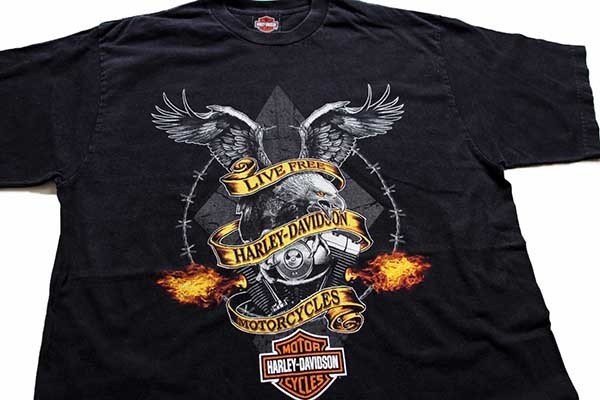 00s USA製 HARLEY-DAVIDSON ハーレー ダビッドソン BERLIN 両面プリント コットンTシャツ 黒 XL