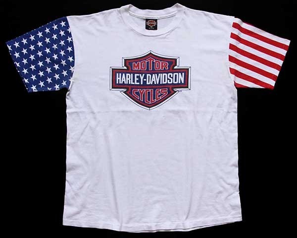 90s USA製 HARLEY-DAVIDSON ハーレー ダビッドソン 星条旗柄 切り替え 