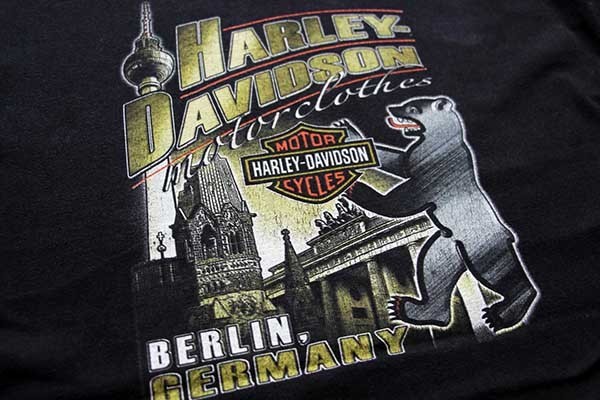 00s USA製 HARLEY-DAVIDSON ハーレー ダビッドソン BERLIN 両面プリント コットンTシャツ 黒 XL