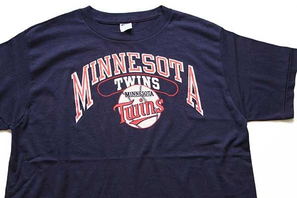 80s USA製 Championチャンピオン MLB MINNESOTA TWINS Tシャツ 紺 XL ...