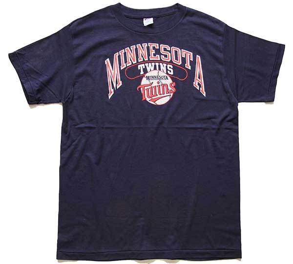 80s USA製 Championチャンピオン MLB MINNESOTA TWINS Tシャツ 紺 XL ...