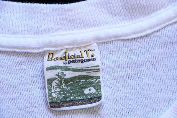 90s USA製 patagoniaパタゴニア Beneficial T's 金魚 アート オーガニックコットンTシャツ 白 S