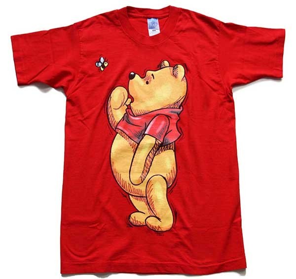 90s USA製 Disneyディズニー Pooh クマのプーさん コットンTシャツ 赤 ...