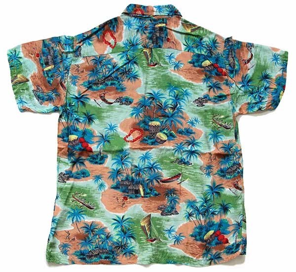 60s 日本製 ALOHA SHIRTS ハワイ柄 ハンドスクリーン レーヨン アロハ