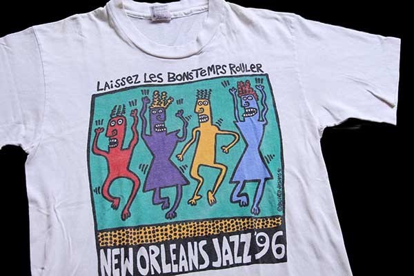 90s USA製 NEW ORLEANS JAZZ 96 両面プリント アート コットンTシャツ ...