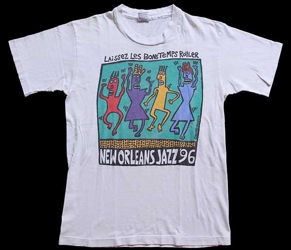 90s USA製 NEW ORLEANS JAZZ 96 両面プリント アート コットンTシャツ ...