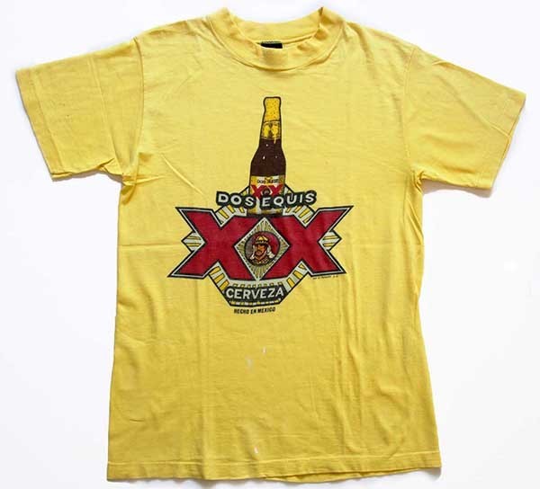 80s USA製 DOS EQUIS CERVEZA 染み込みプリント コットンTシャツ
