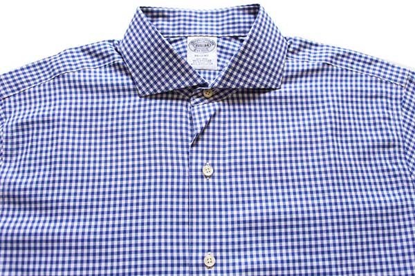 Brooks Brothersブルックスブラザーズ REGENT ギンガムチェック ワイドカラー コットンシャツ 青×白 15.5