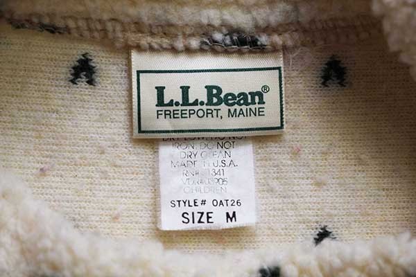 90s USA製 L.L.Bean 雪柄 モックネック プルオーバー パイル フリース
