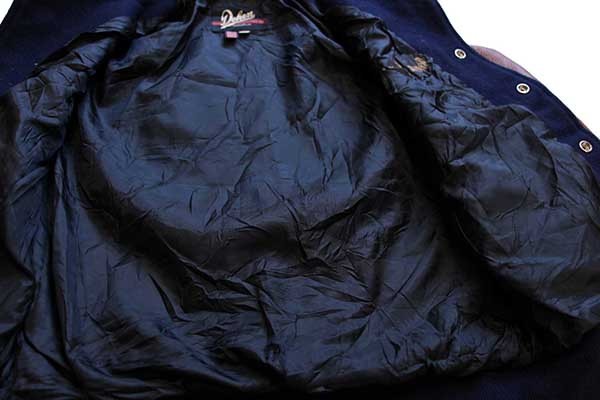 USA製 Dehen ARHA刺繍 メルトン ウール 袖革スタジャン 紺×茶 XS 