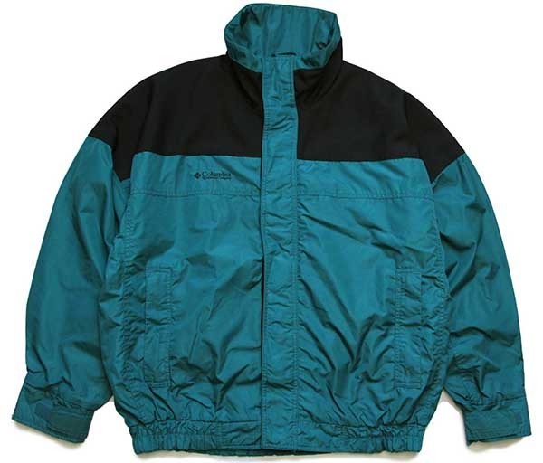 90s コロンビア ナイロンジャケット グリーン緑 ブルー S ロゴ刺繍