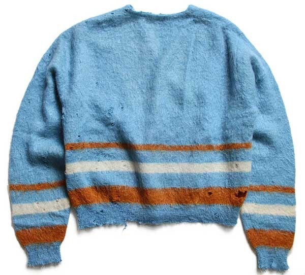 60s Sears ライン入り モヘヤ×ウールニット カーディガン ボロ